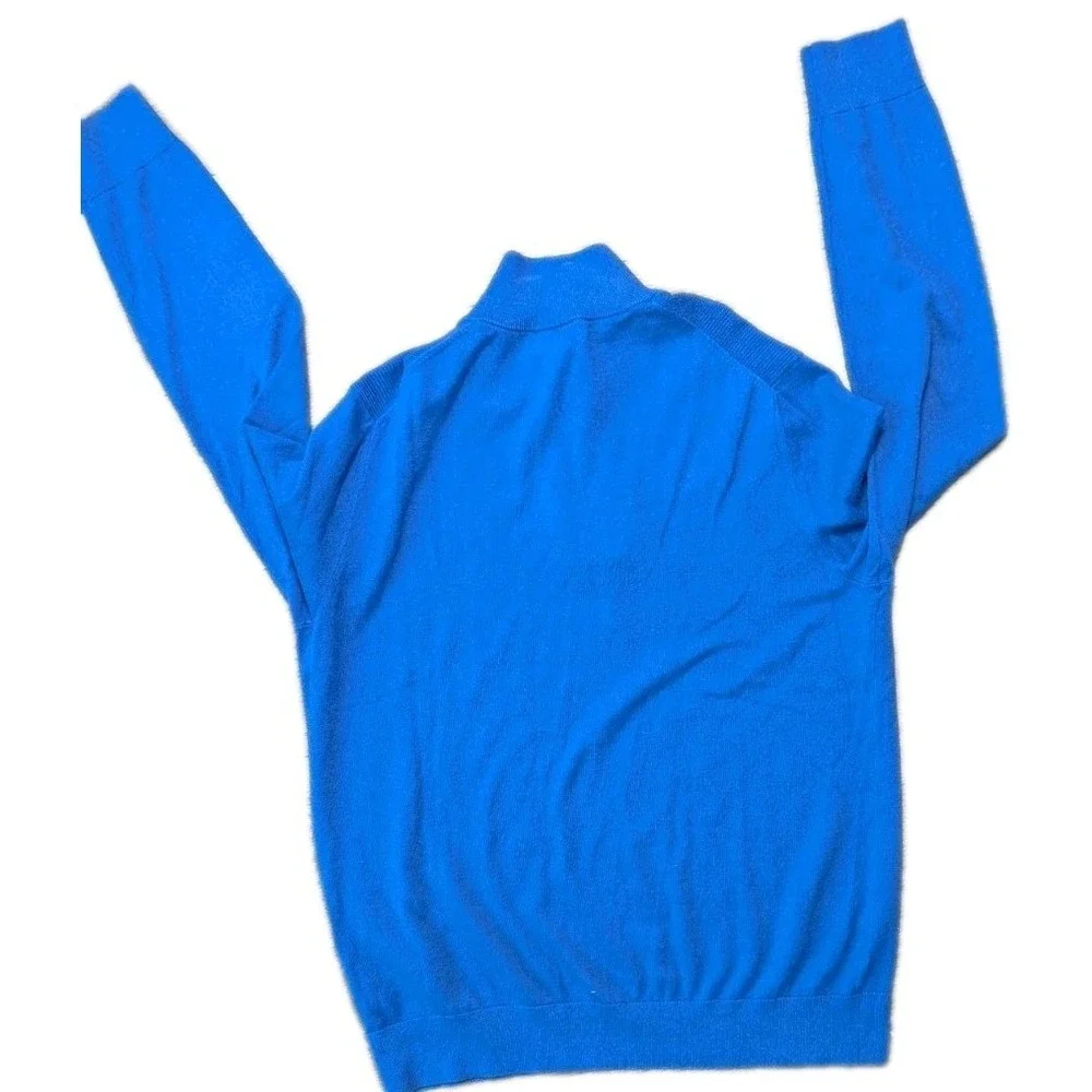 Banana Republic L 1/4 Zip Sweater Blue Pima‎ Cotton Cashmere Timeless Mock Neck